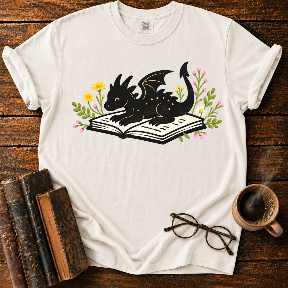 Dragon Reading Among Flowers T-Shirt