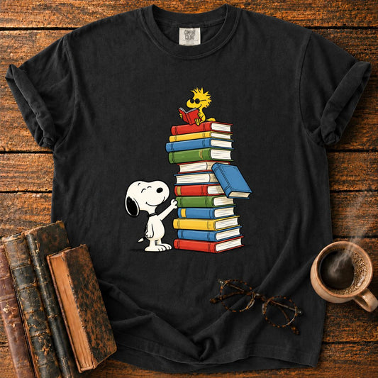 Snoopy and Woodstock’s Book Tower T-Shirt