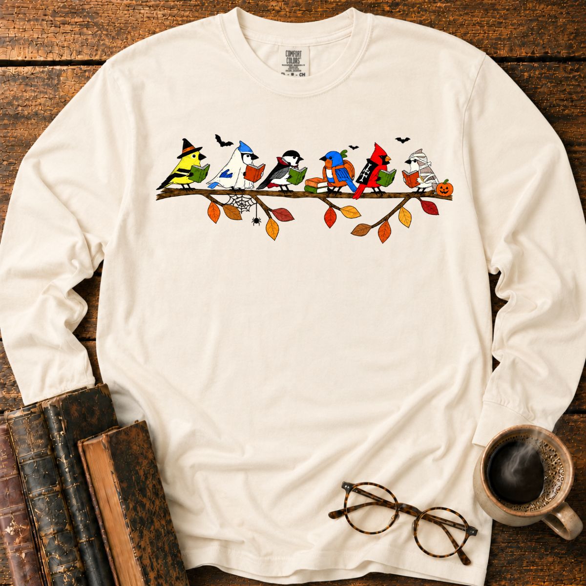 Halloween Birds Reading LS T-Shirt