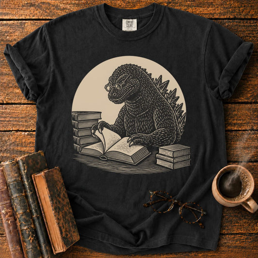 Scholarly Kaiju Reading Book T-Shirt