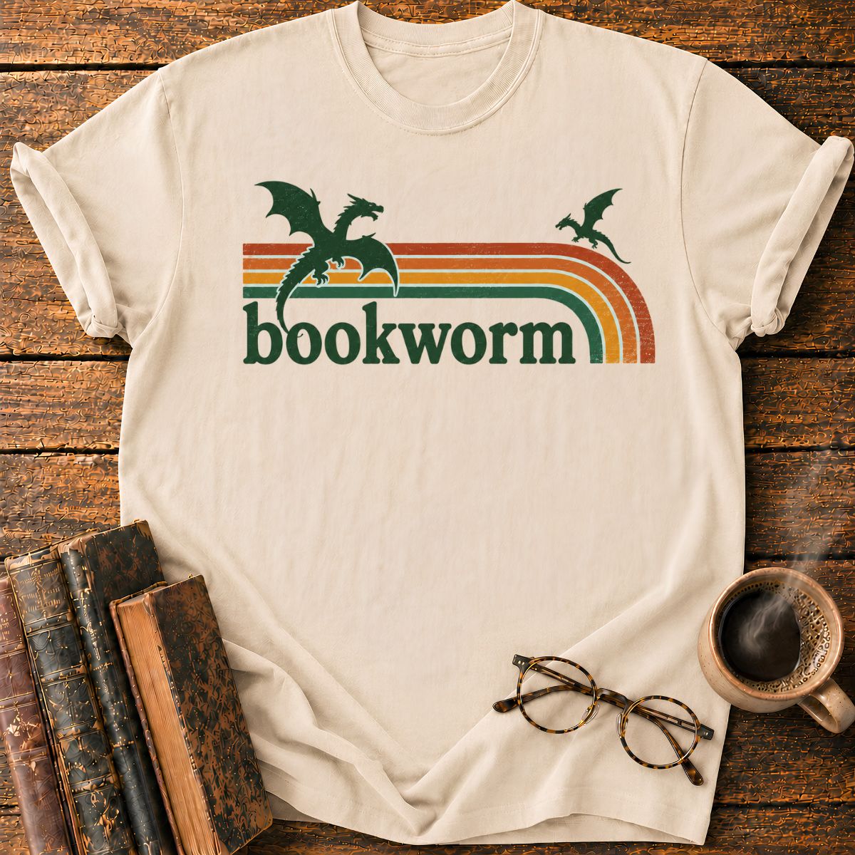 Retro Dragon Bookworm Emblem T-Shirt