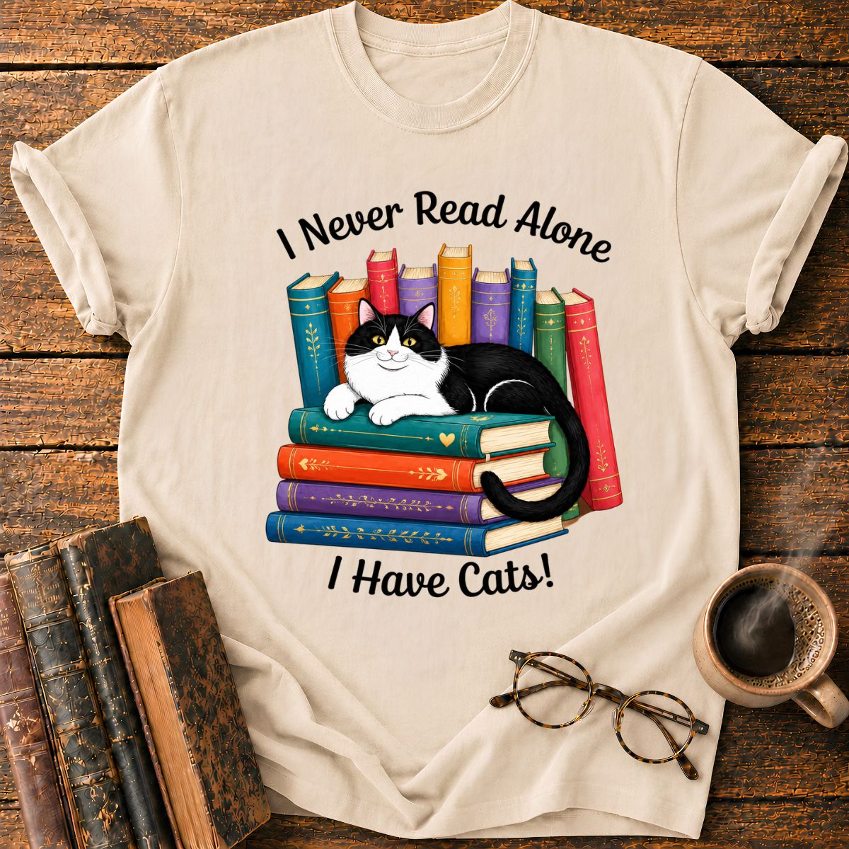 Tuxedo Cat’s Colorful Book T-Shirt