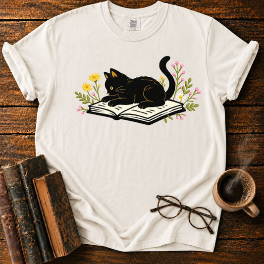 Cat Reading Among Flowers T-Shirt