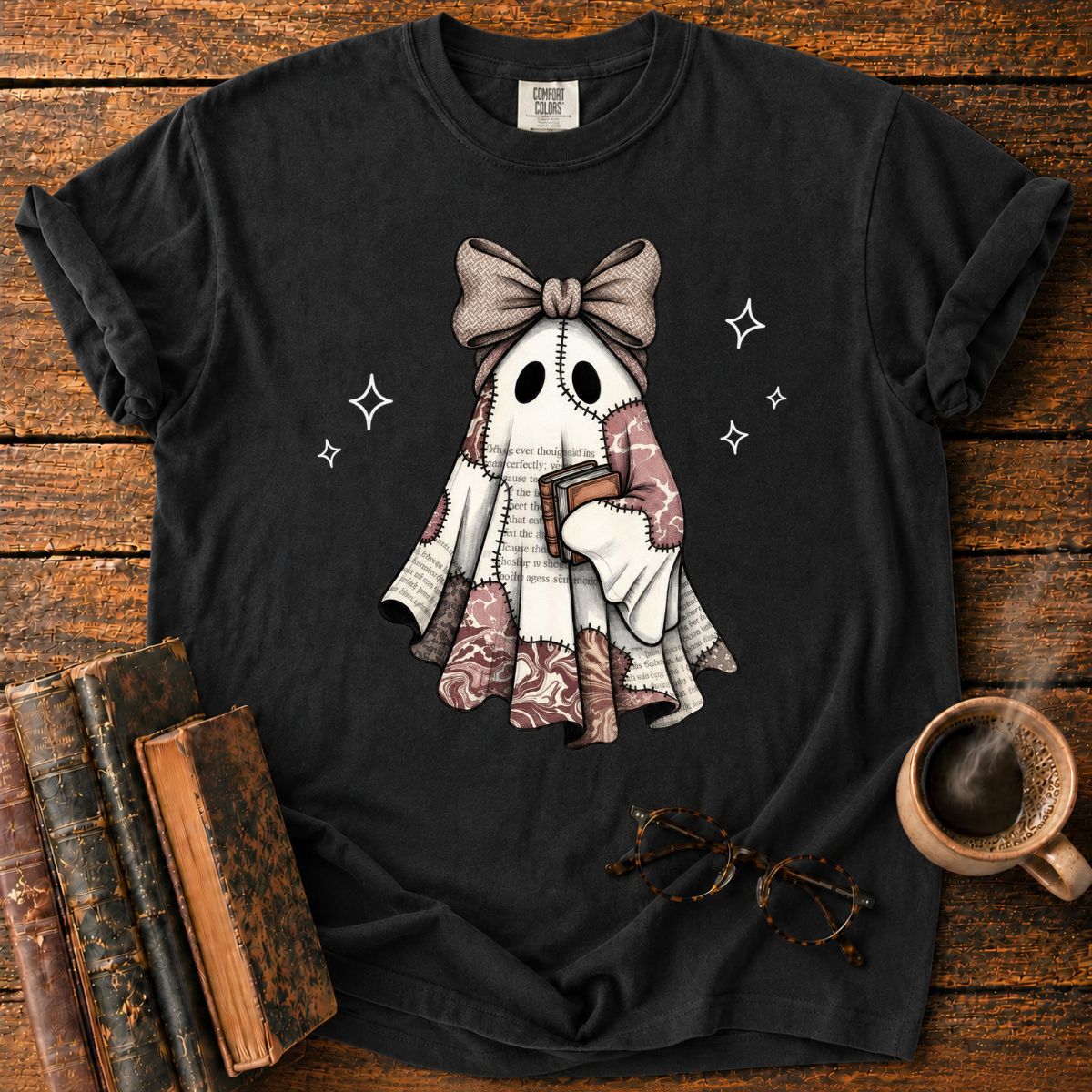 Ghost with Books and Sparkles T-Shirt