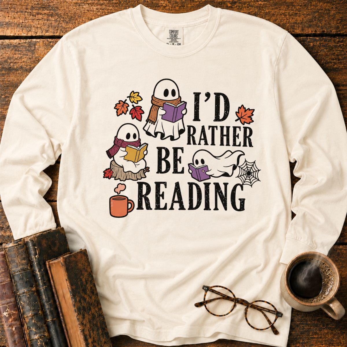 Cozy Halloween Ghosts Reading LS T-Shirt