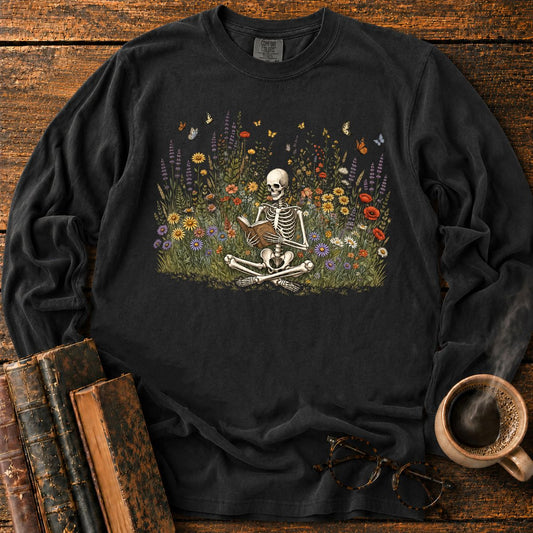 Skeleton Reading Wildflowers LS T-Shirt