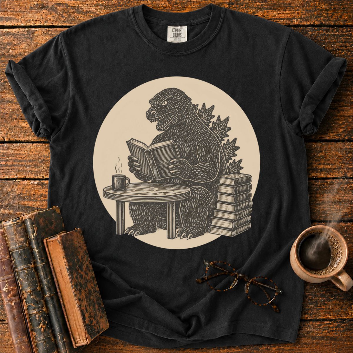 Kaiju Reading in a Cozy Study T-Shirt