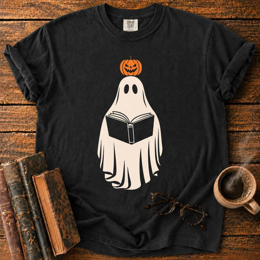 Pumpkin-Topped Ghost Reading a Book T-Shirt