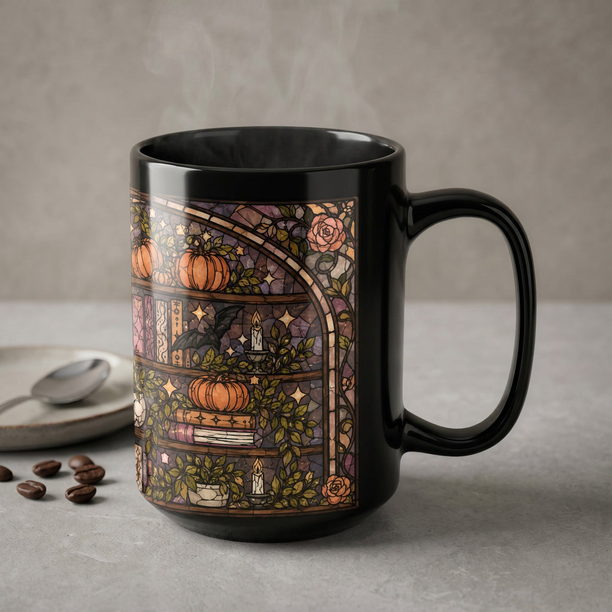 Enchanted Bookshelf Stained Glass Mug