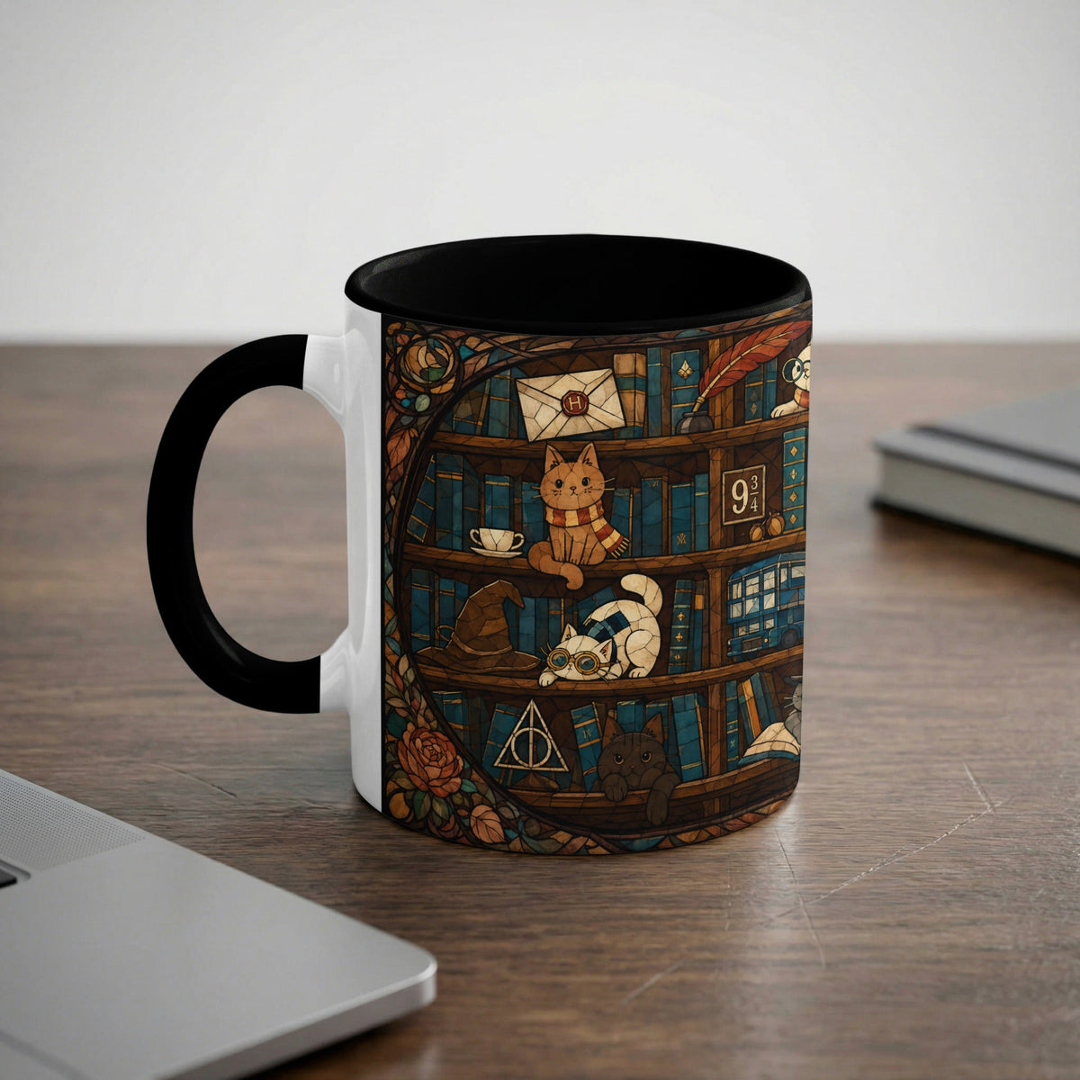 Enchanted Bookshelf Cats Mug