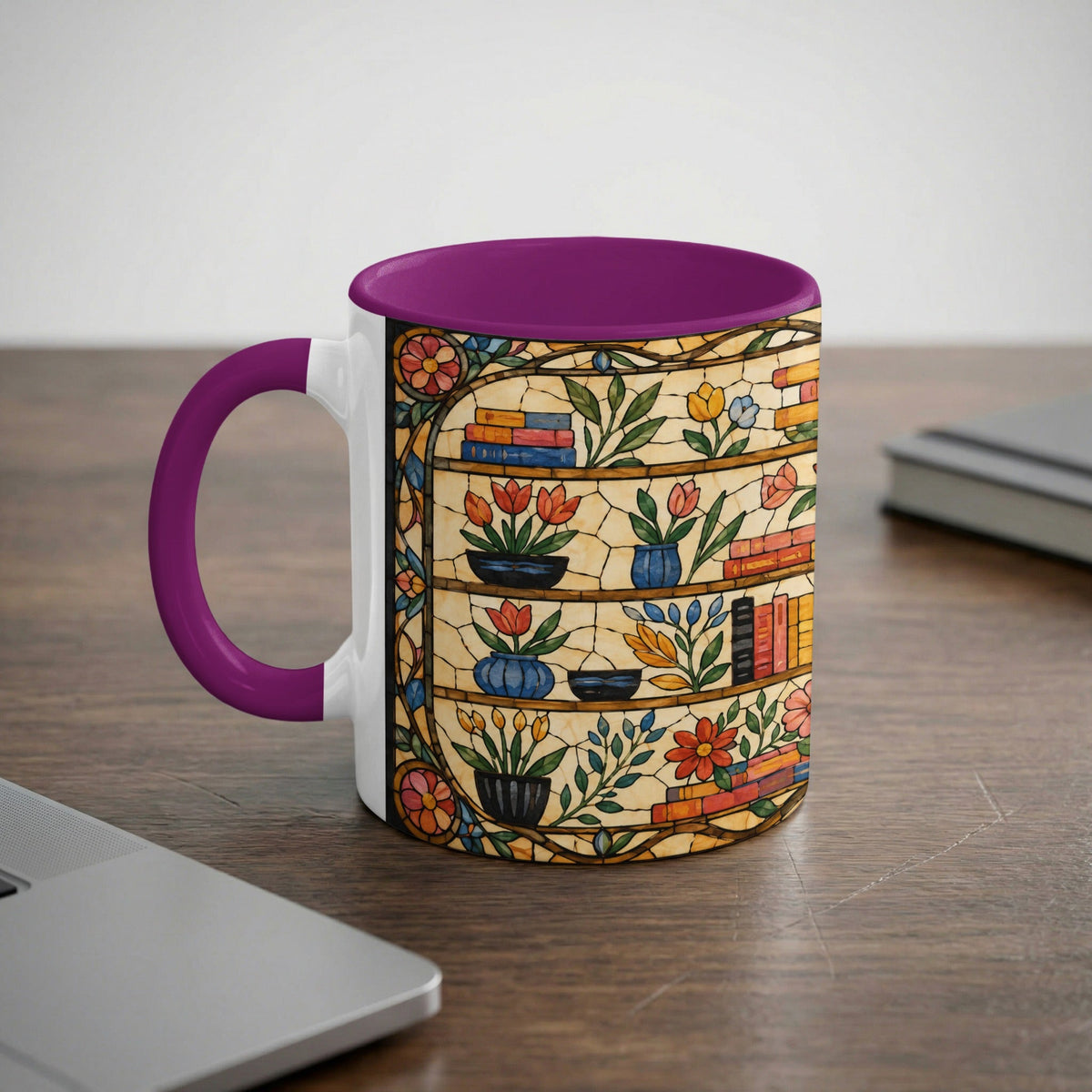 Literary Stained Glass Bookshelf Mug