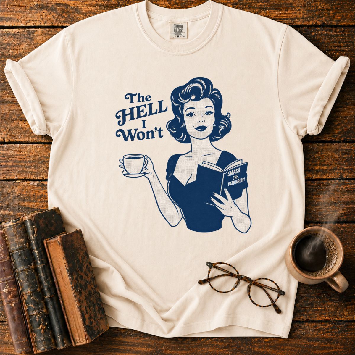 Vintage Housewife with a Revolutionary Book T-Shirt