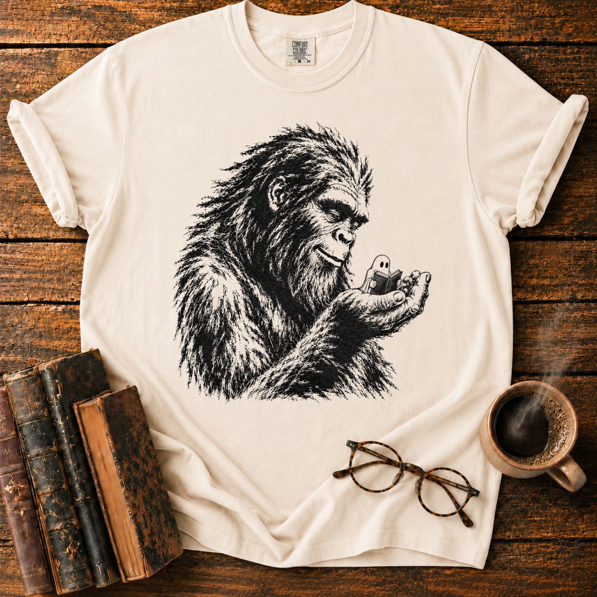 Gentle Sasquatch Reading with Ghost T-Shirt