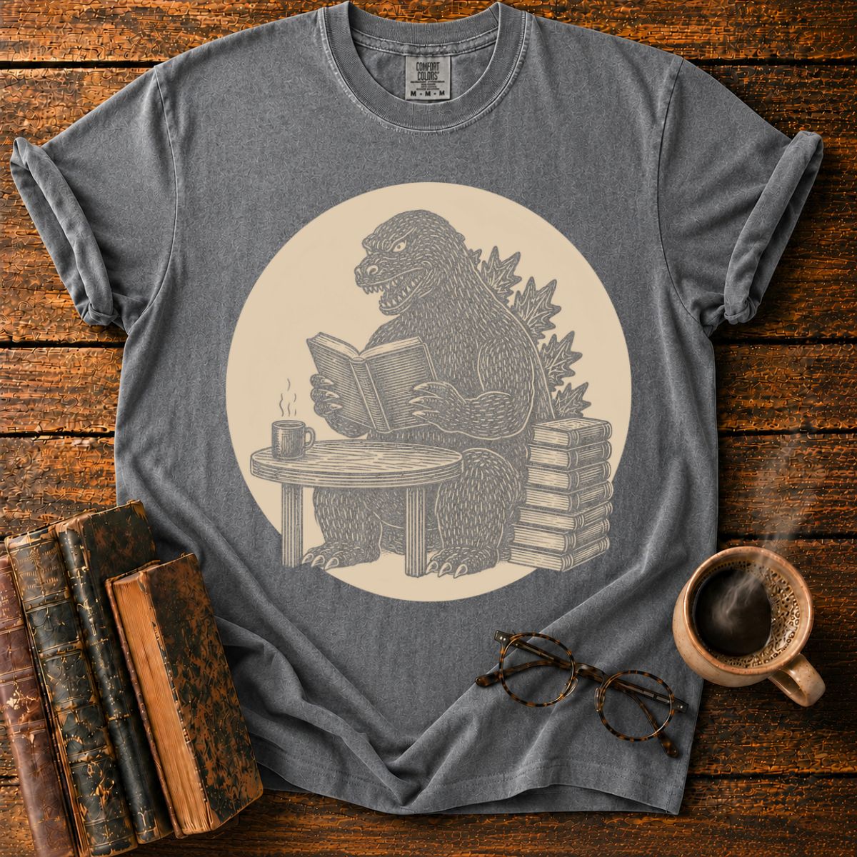 Kaiju Reading in a Cozy Study T-Shirt