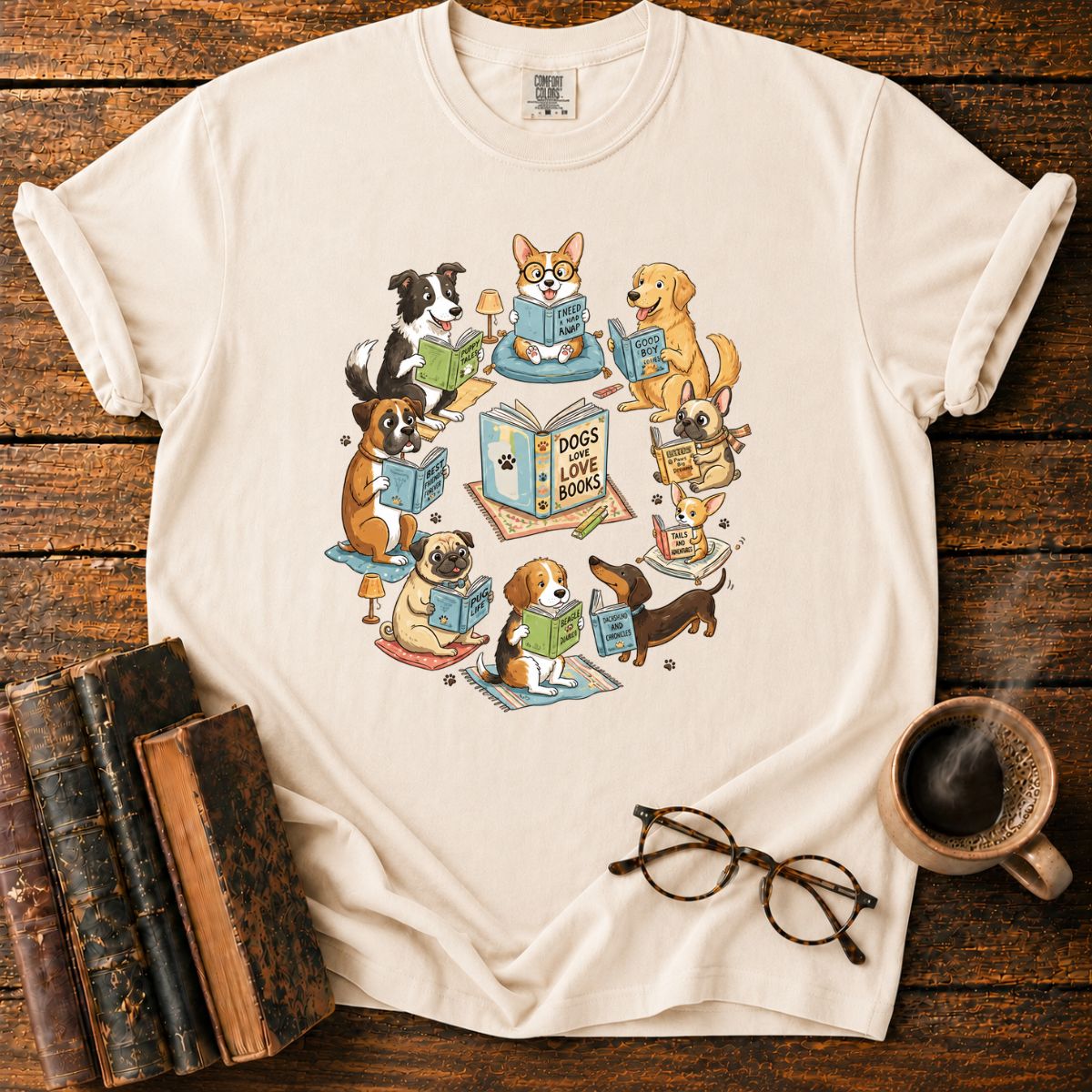 Cozy Dogs in a Reading Circle T-Shirt