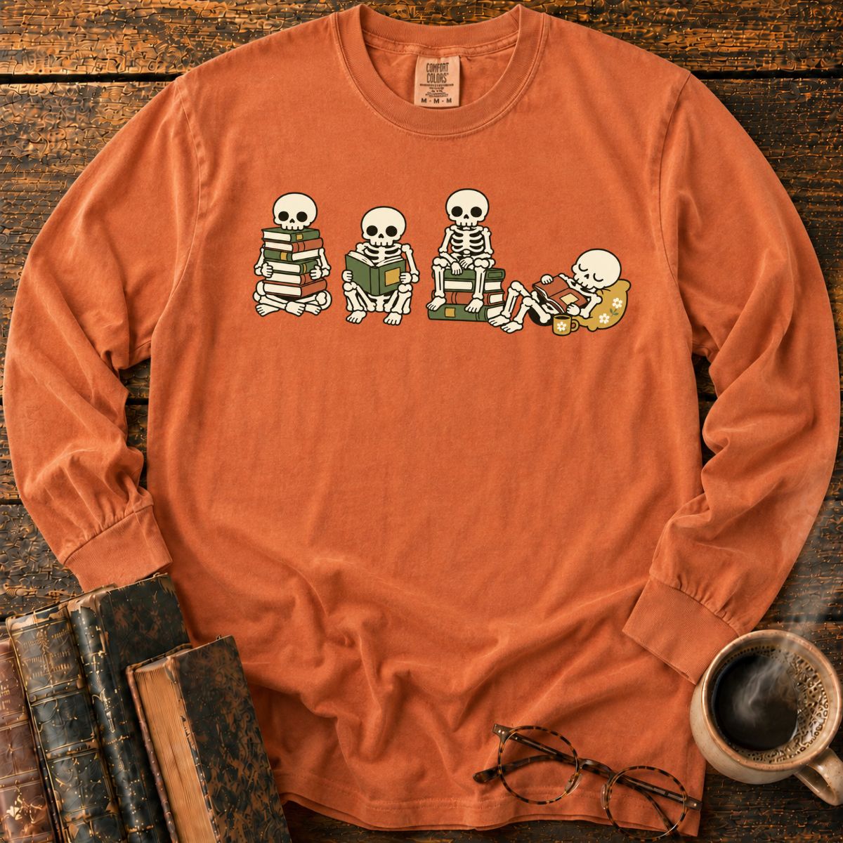 Four-Reading-Skeletons LS T-Shirt