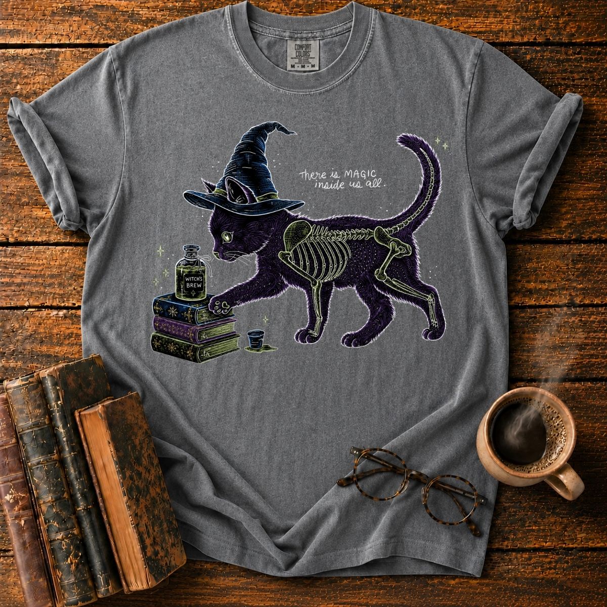 Occult Cat Witch and Magical Books T-Shirt
