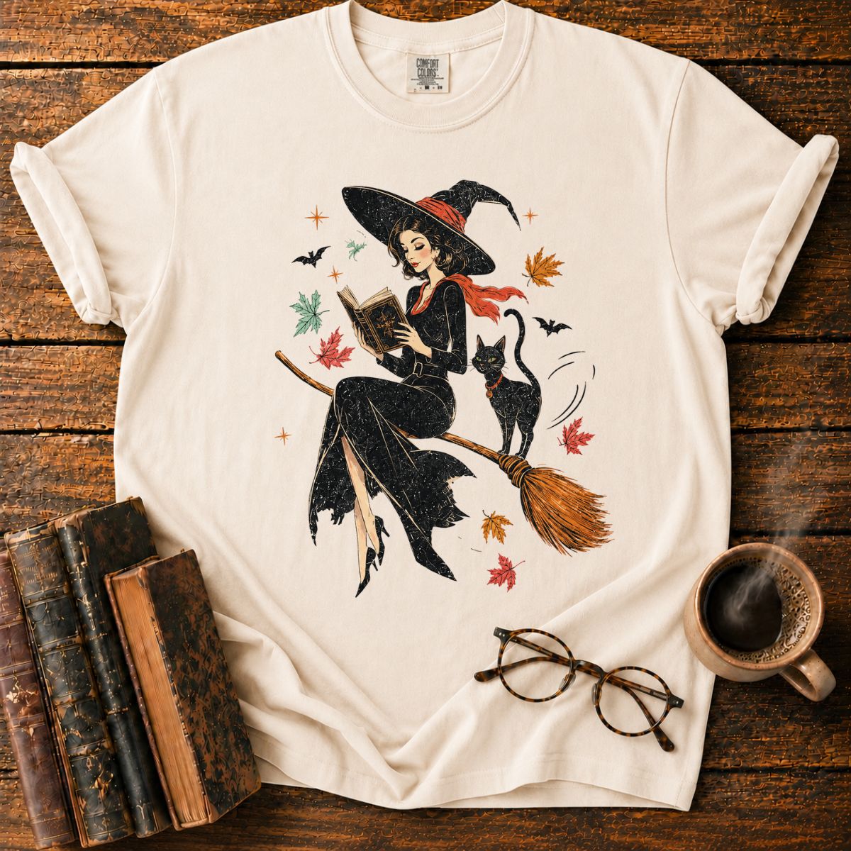Witch Reading on a Broomstick T-Shirt