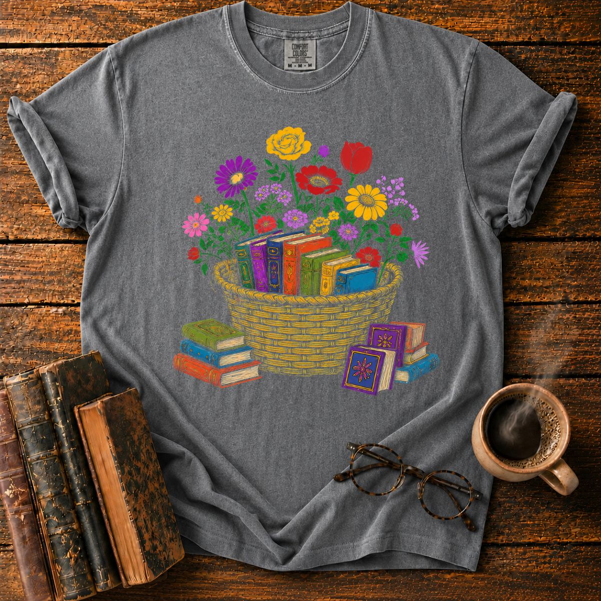 Blooming Basket of Books T-Shirt