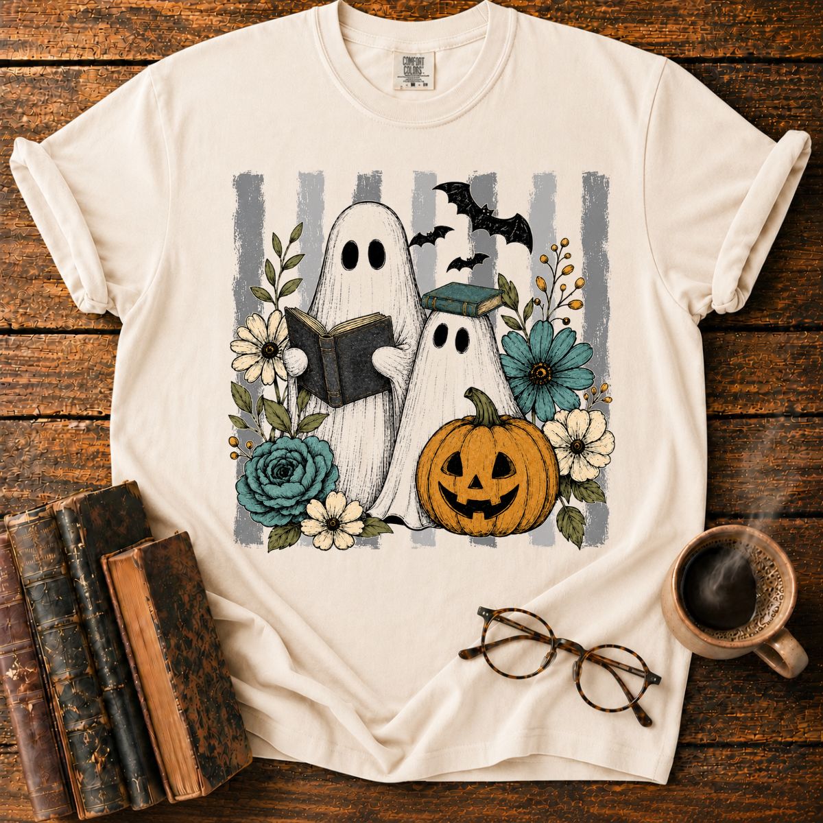 Vintage Ghosts, Books & Pumpki T-Shirt