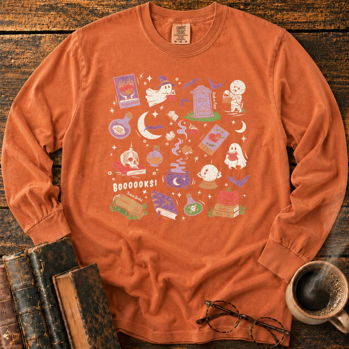 Booooks Spooky Halloween Doodles LS T-Shirt
