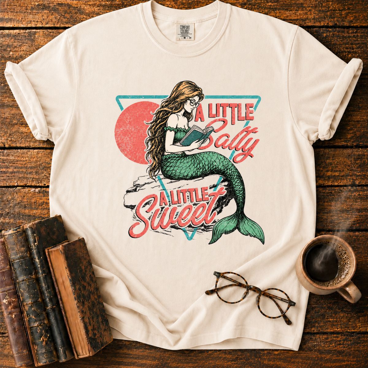 Mermaid Reading in Retro Salty Sweet Style T-Shirt