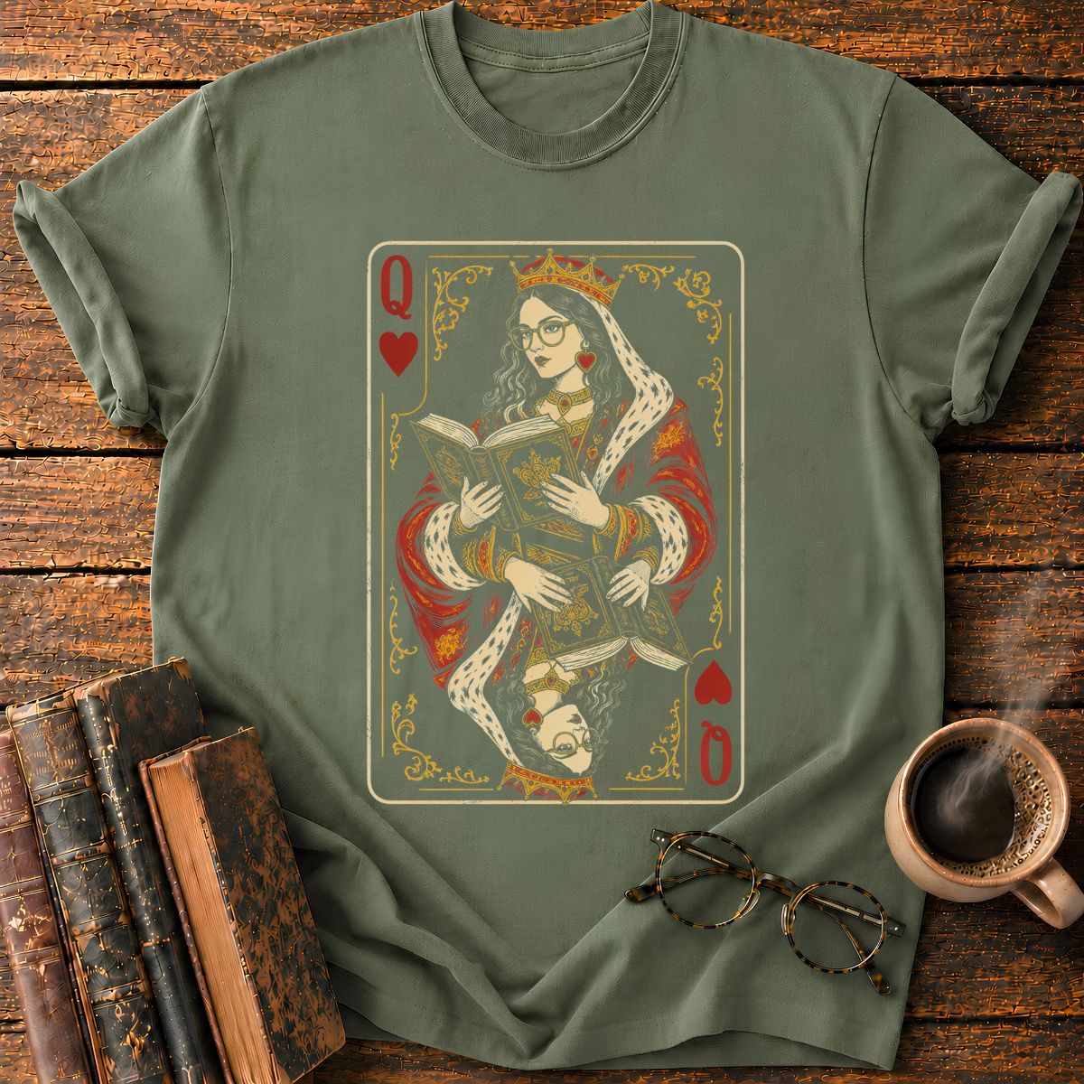 Queen of Hearts Reading Antique Book T-Shirt