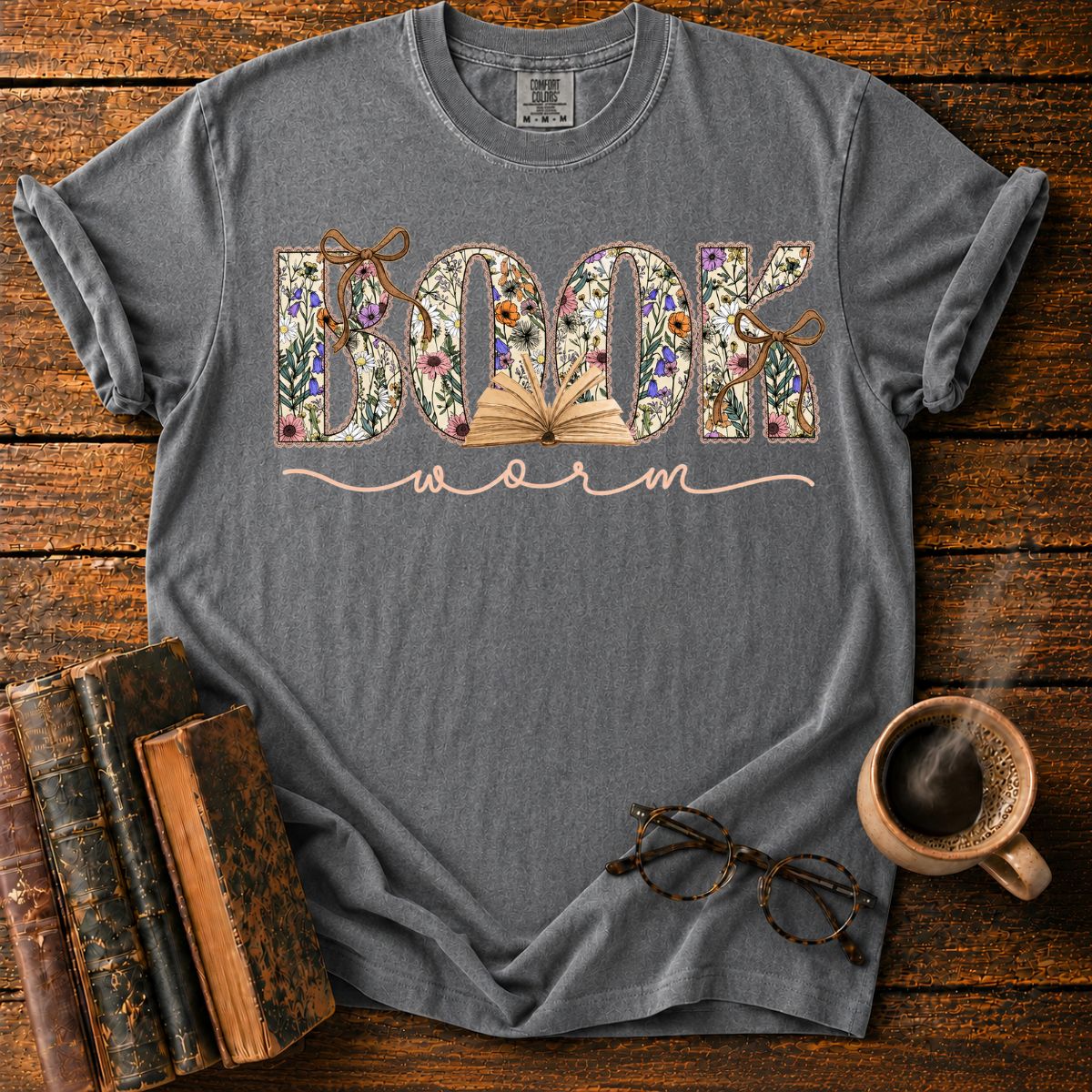 Floral Bookworm Typography T-Shirt
