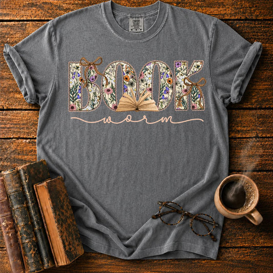 Floral Bookworm Typography T-Shirt