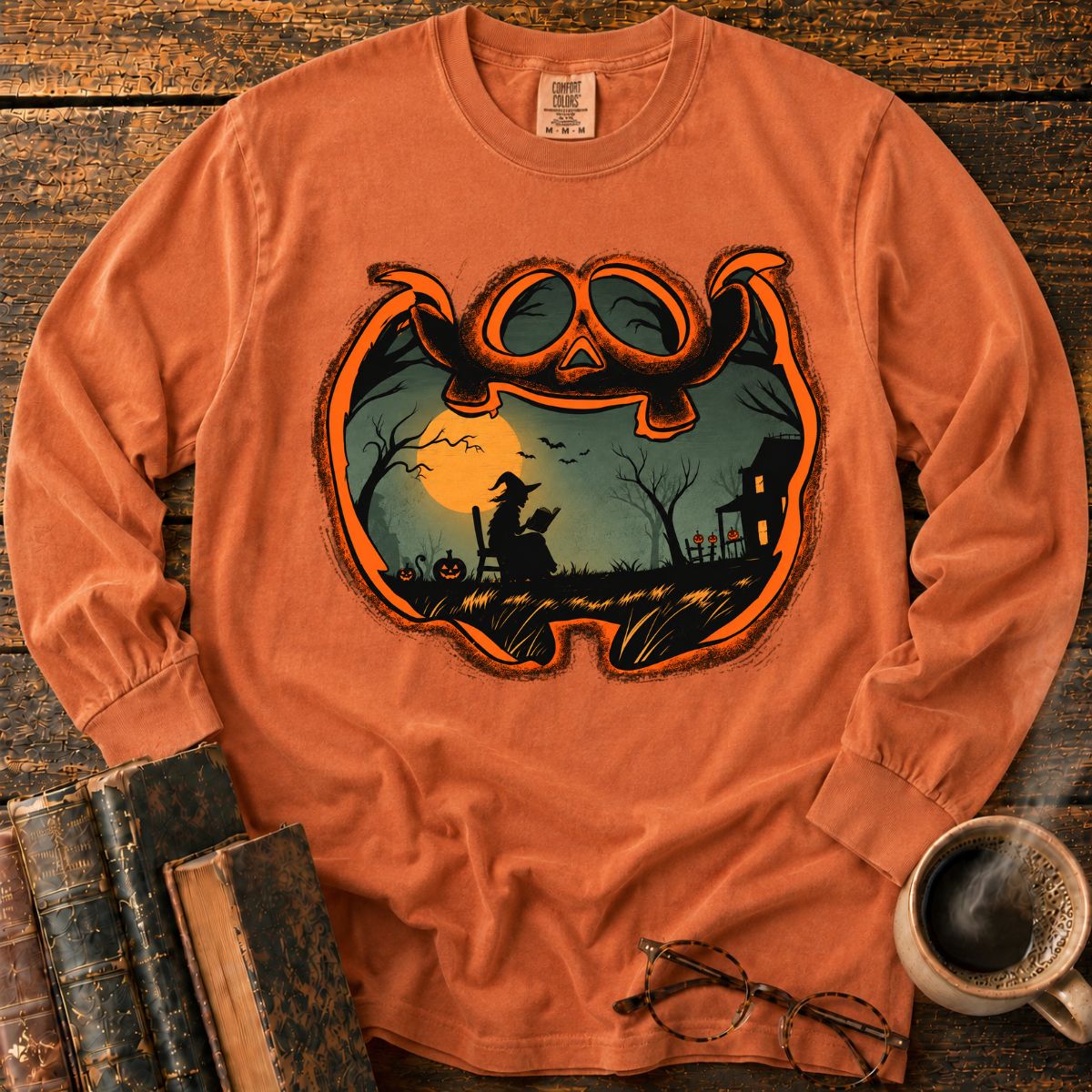 Witch Reading Jack O Lantern LS T-Shirt