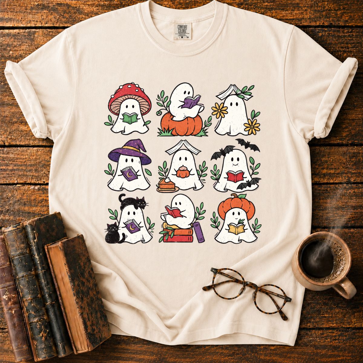 Cute Reading Ghosts Halloween T-Shirt