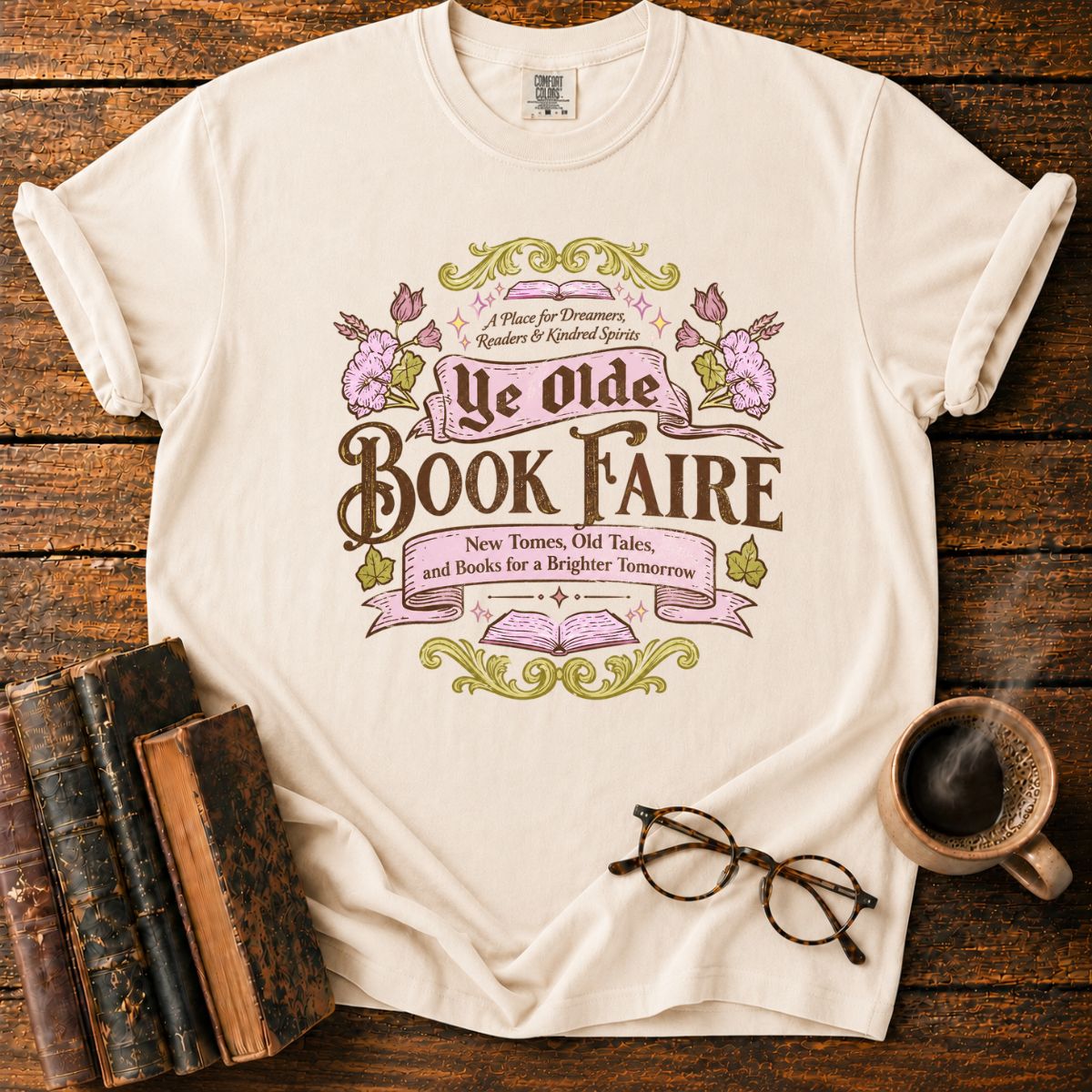 Ye Olde Book Faire Vintage Bookish T-Shirt