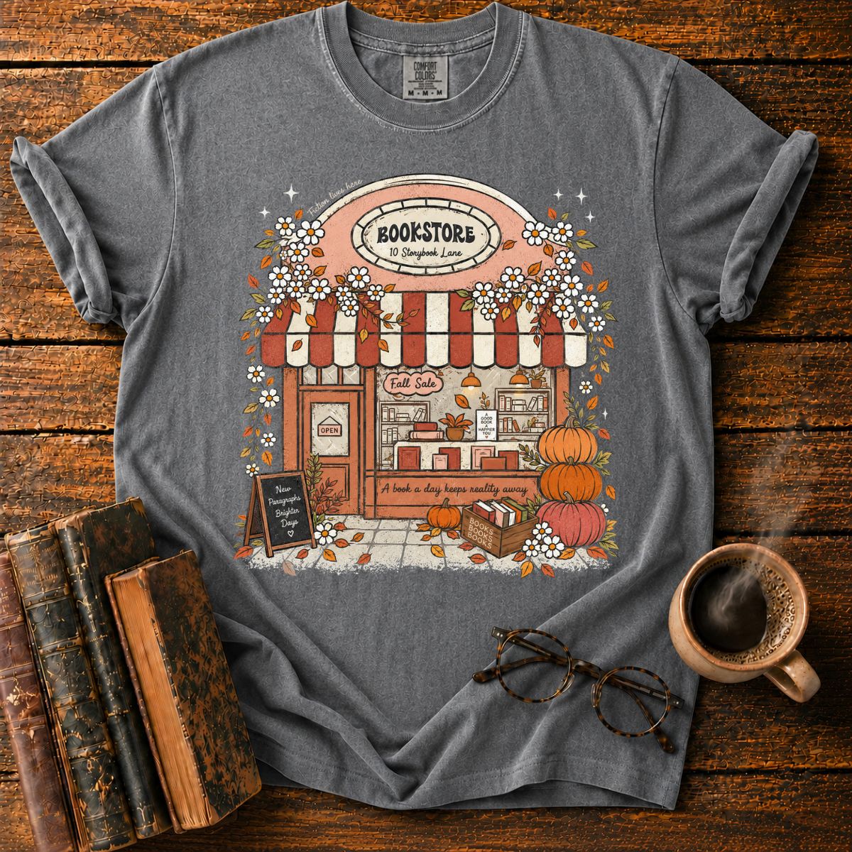 Cozy Fall Bookstore Storefront T-Shirt
