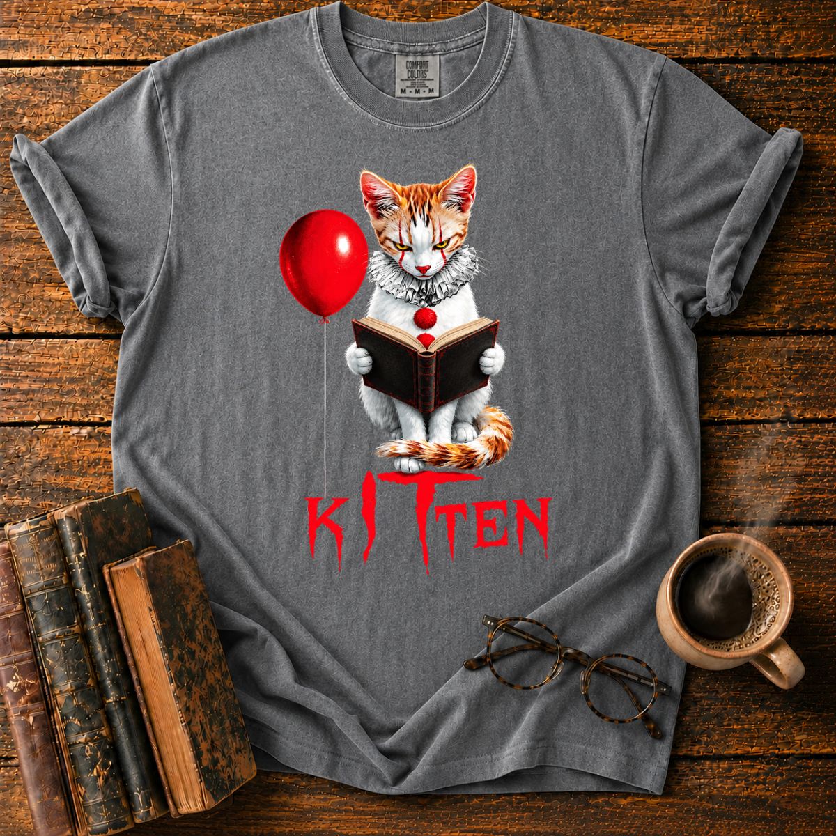 Clown Cat Reading a Vintage Book T-Shirt