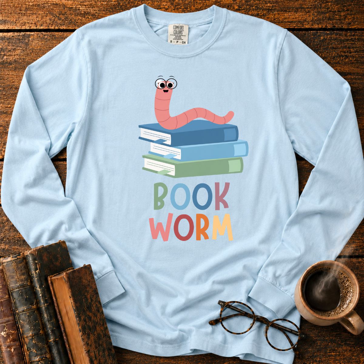 Cute Bookworm Book Stack LS T-Shirt