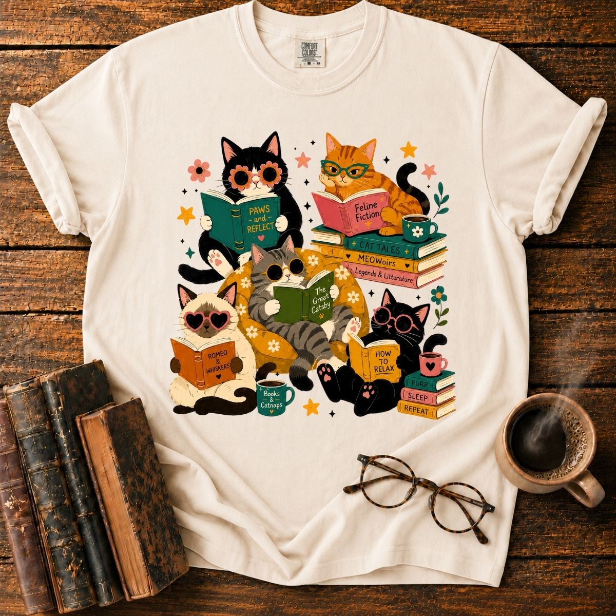 Cats’ Cozy Reading Book T-Shirt