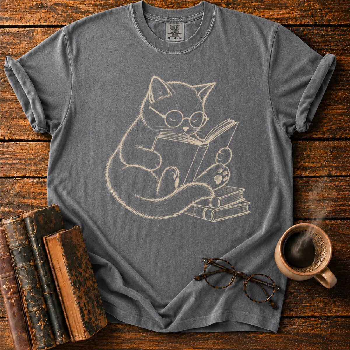 Cat Reading Book T-Shirt