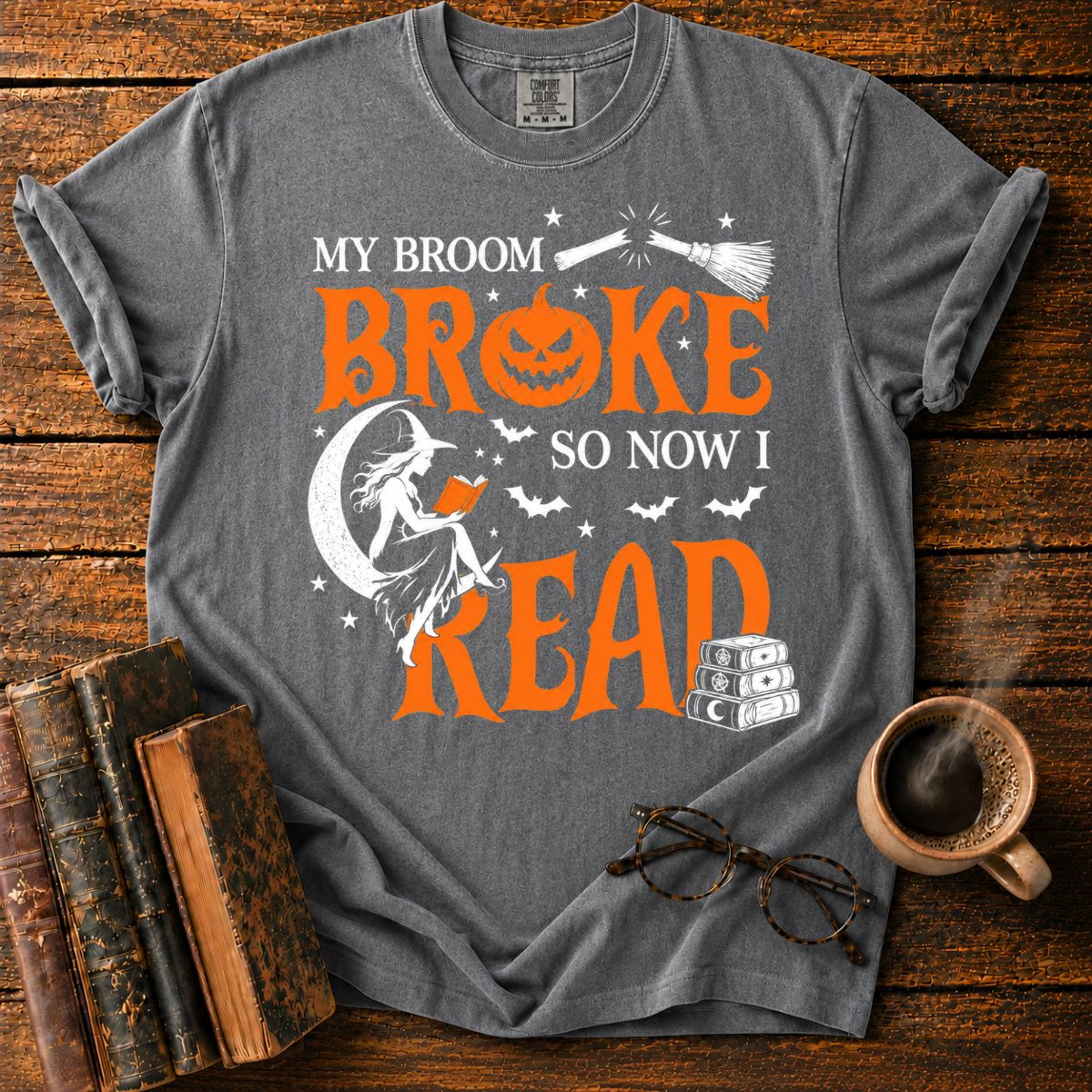 Witch Reading Beneath a Broken Broom T-Shirt