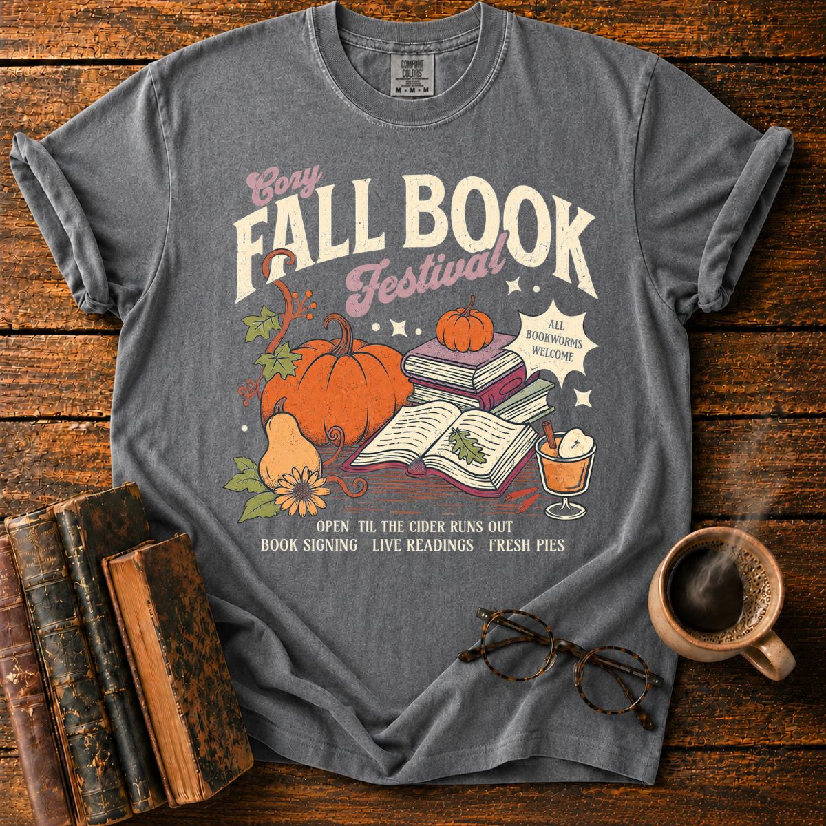 Cozy Fall Book Festival Pumpkin T-Shirt