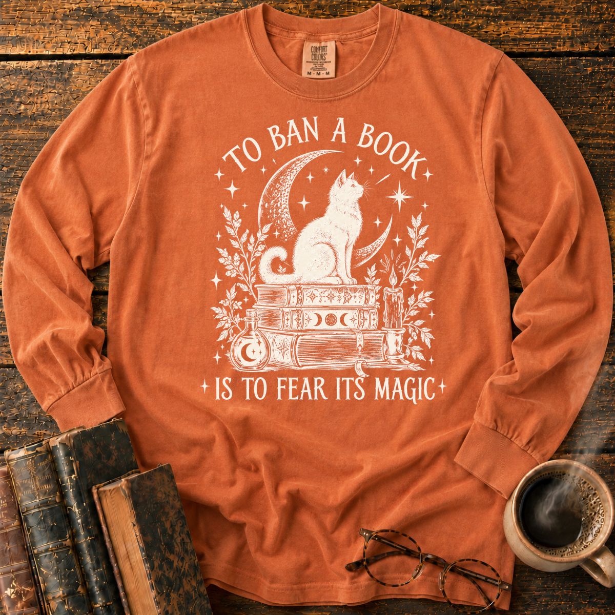 Mystical Cat and Book Magic LS T-Shirt