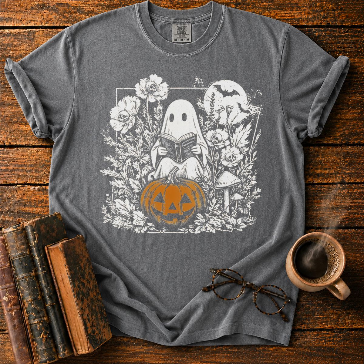 Vintage Halloween Ghost Reading T-Shirt