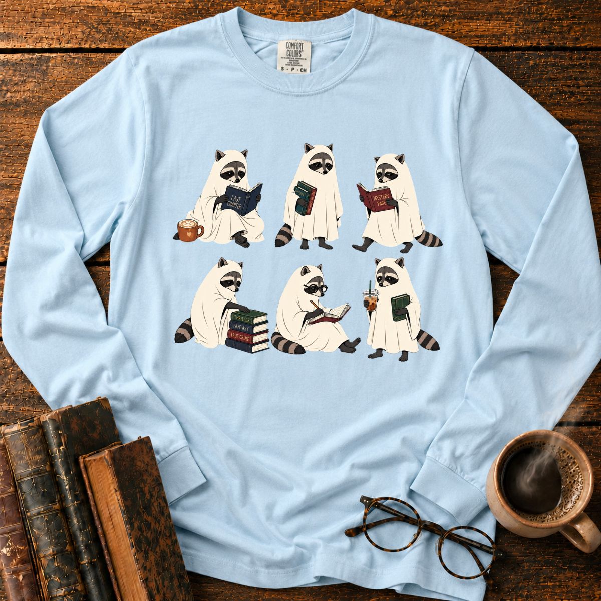 Ghostly Raccoons’ Cozy Book Club LS T-Shirt