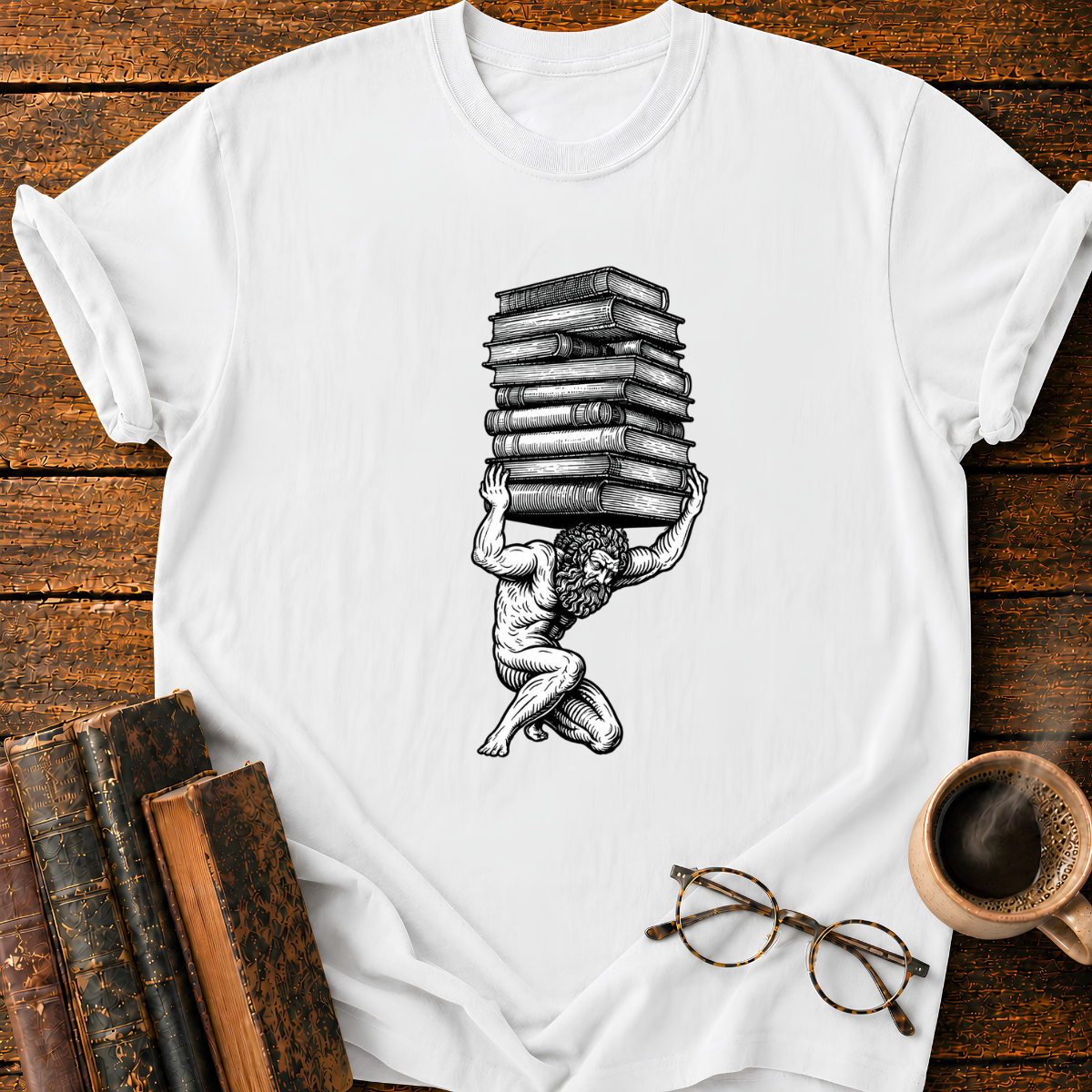Atlas Bearing the Stack of Books T-Shirt