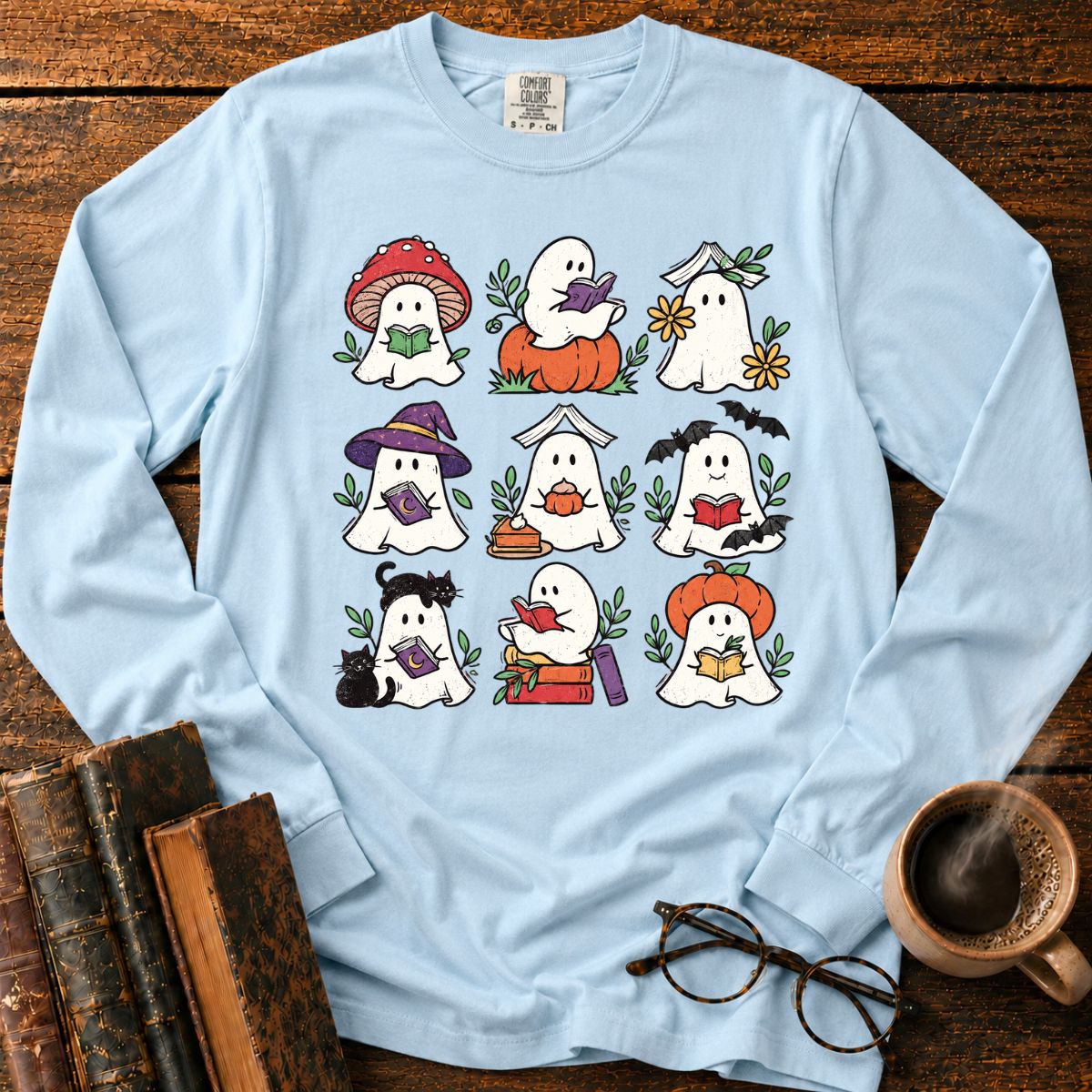Ghosts Reading Books LS T-Shirt