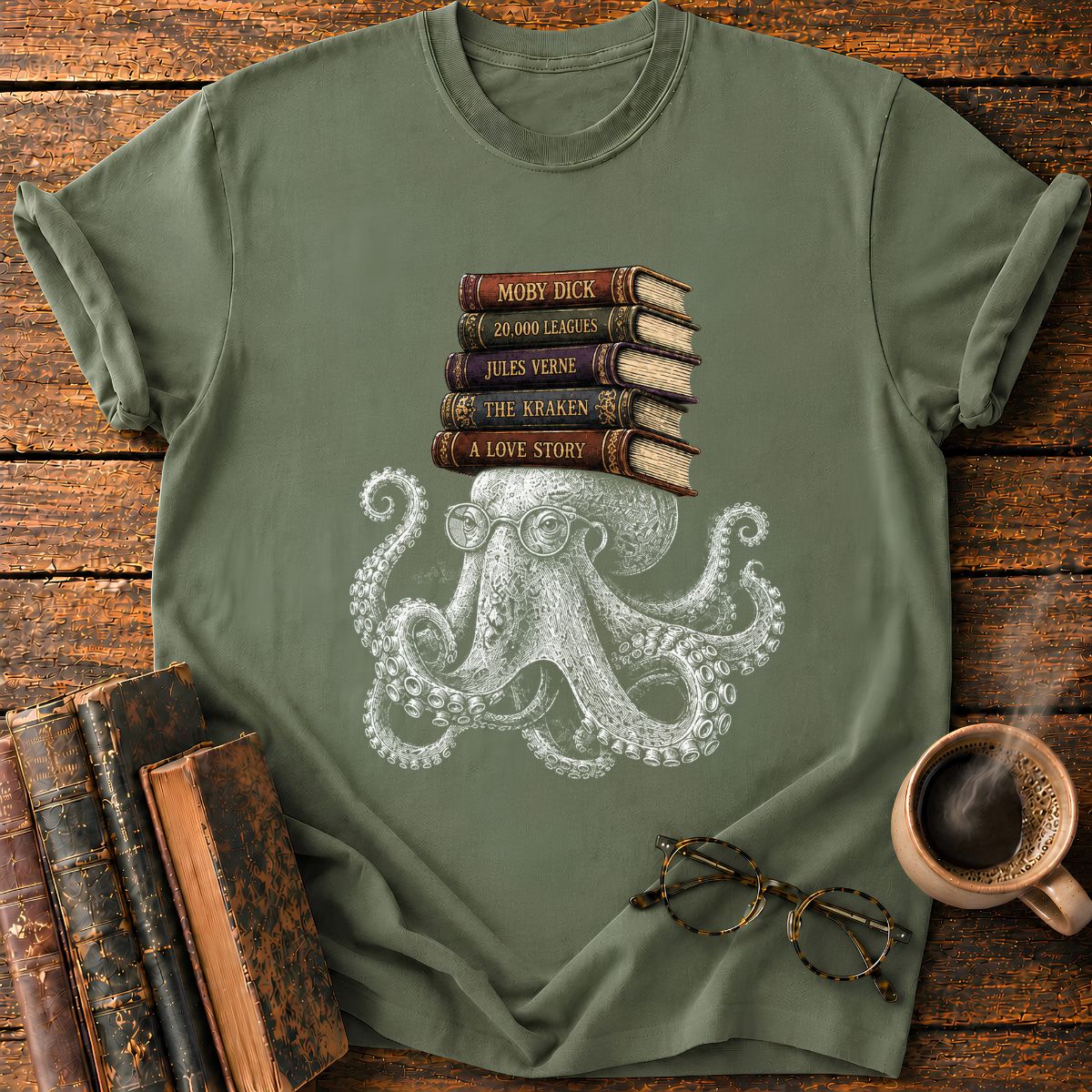 Octopus with Vintage Books T-Shirt