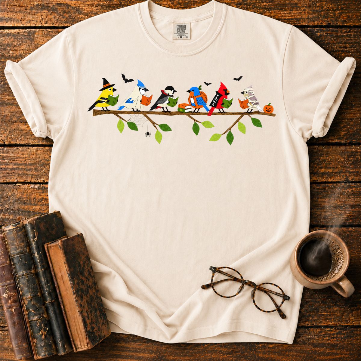 Halloween Birds Reading on a Branch T-Shirt