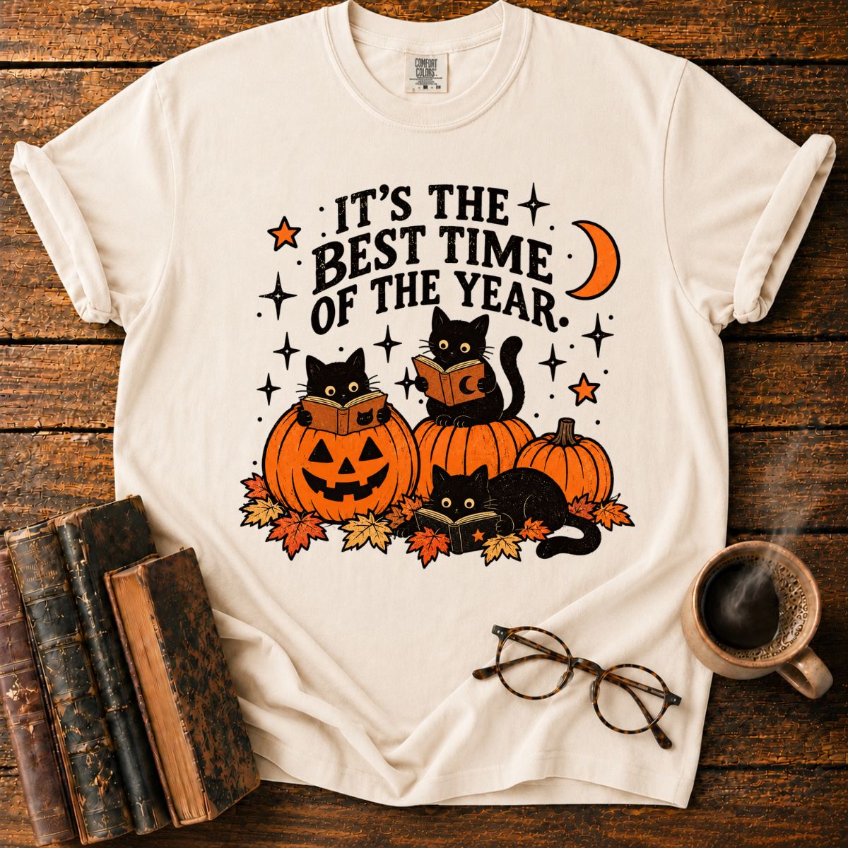 Black Cats Reading Pumpkin Halloween T-Shirt