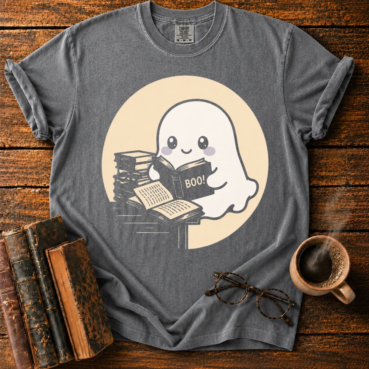 Kawaii Ghost Reading Books T-Shirt