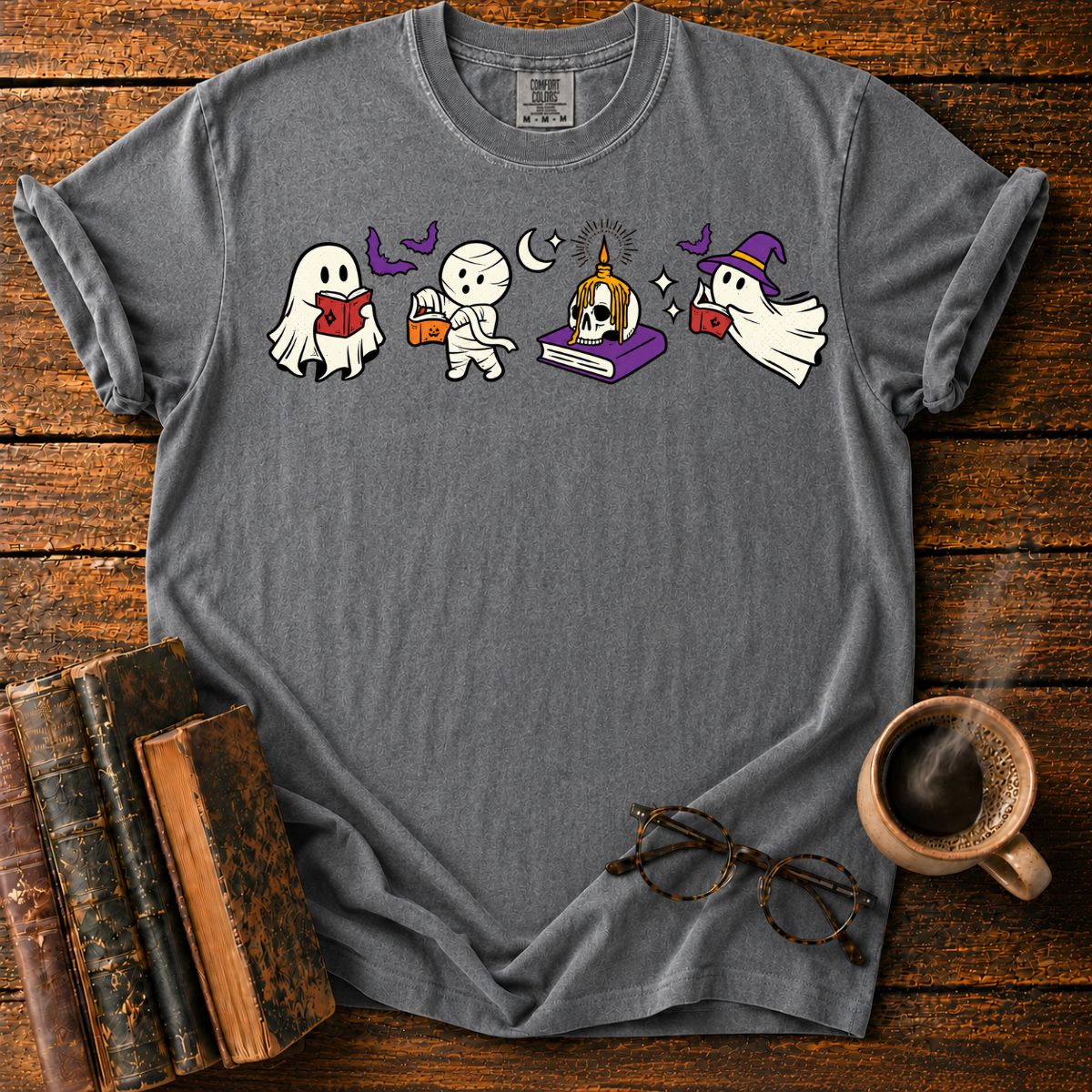Spooky Reading Ghost Mummy Halloween T-Shirt