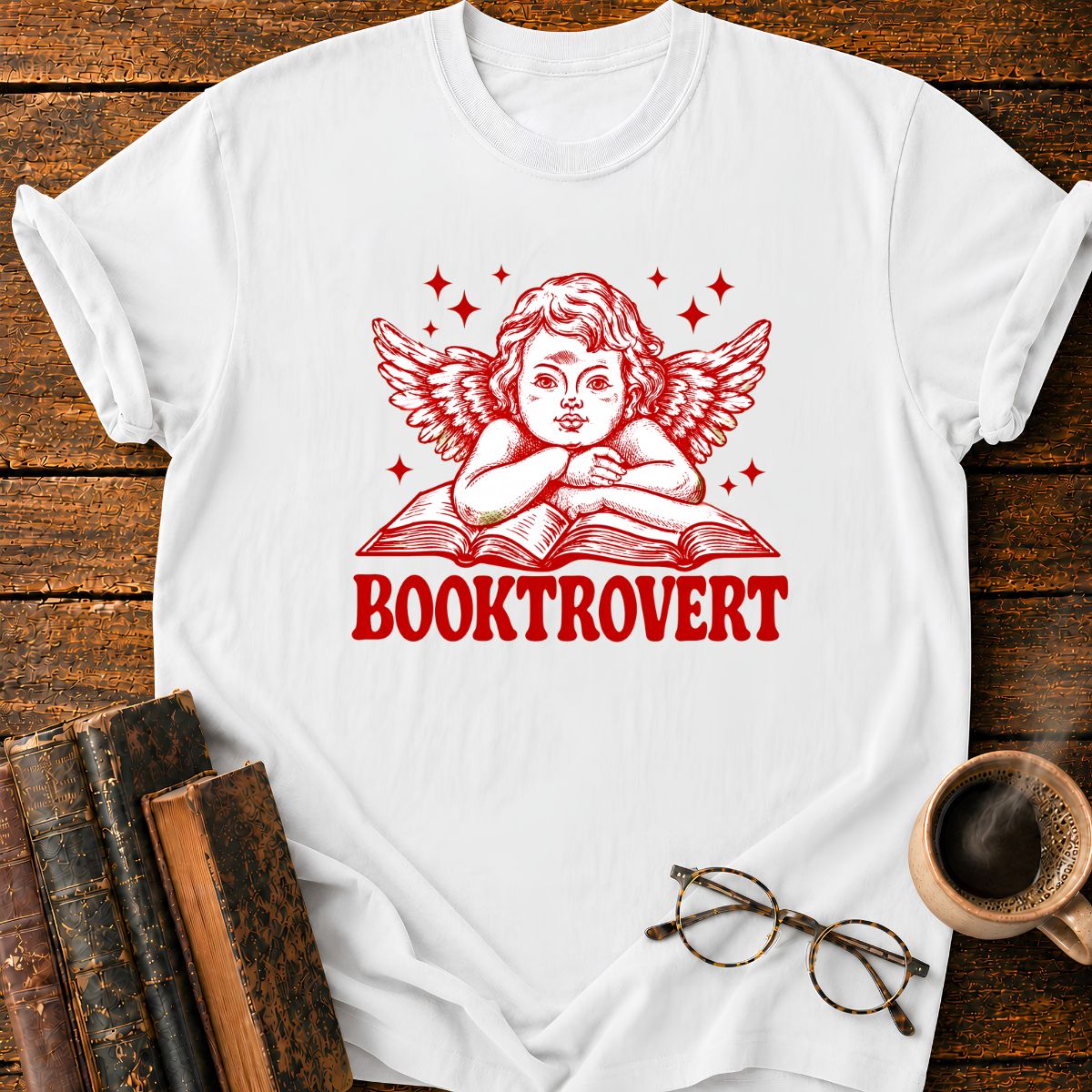 Bookish Cherub on Vintage Wings T-Shirt